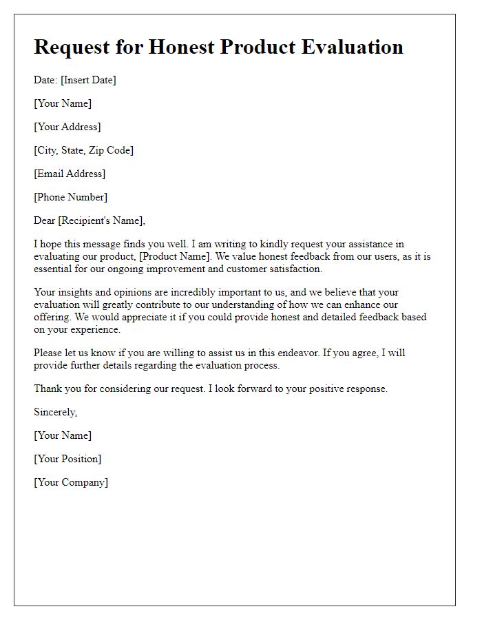 Letter template of request for honest product evaluation