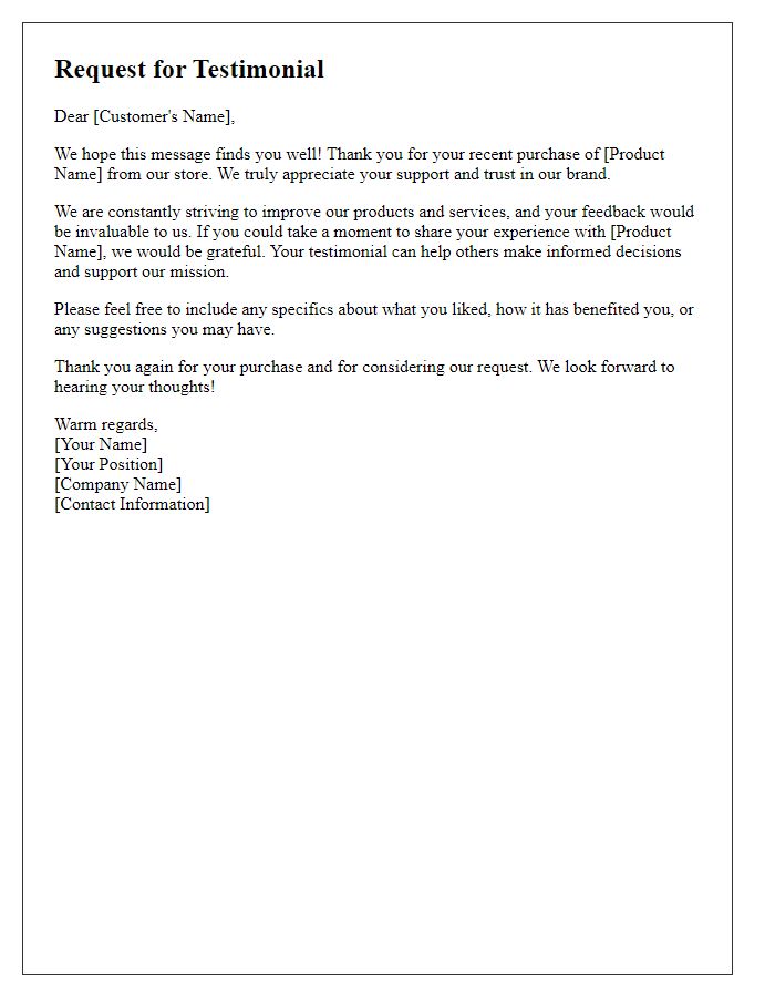 Letter template of request for testimonial on recent purchase