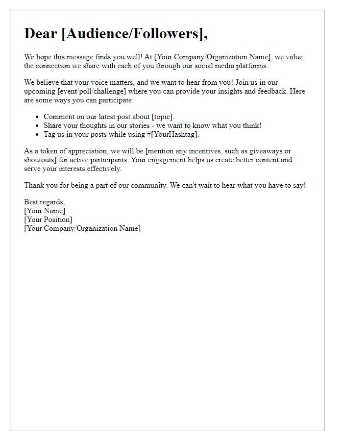 Letter template of engaging your audience through social media interactions.