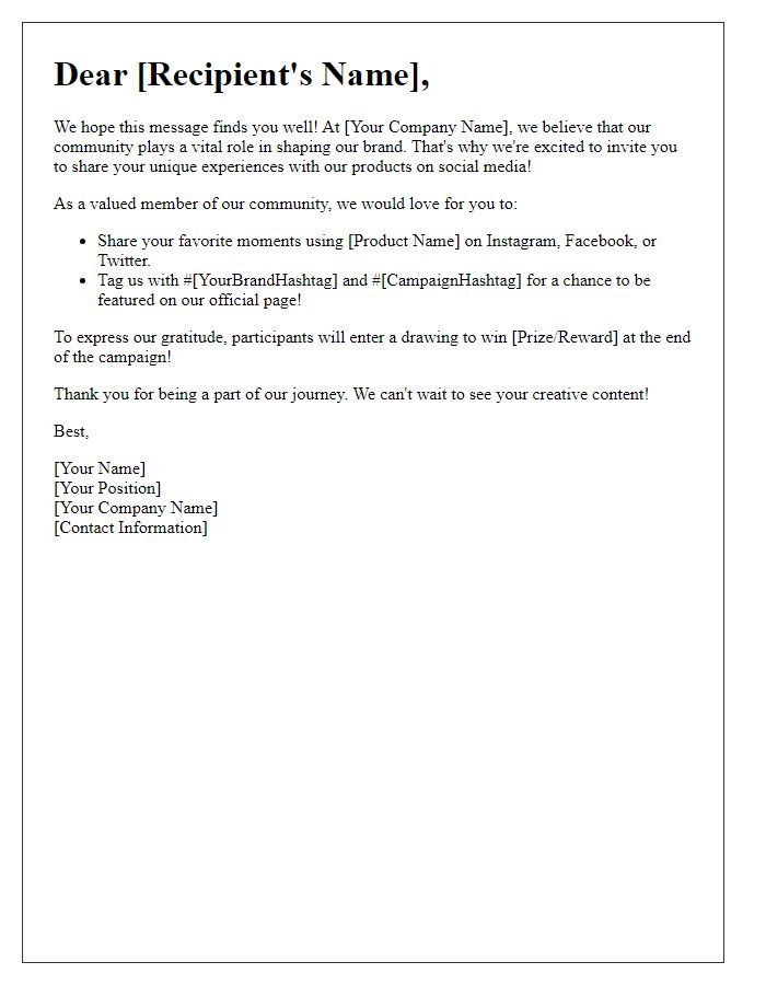 Letter template of promoting user-generated content on social media.