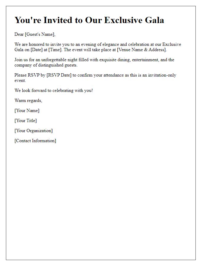 Letter template of exclusive gala invitation