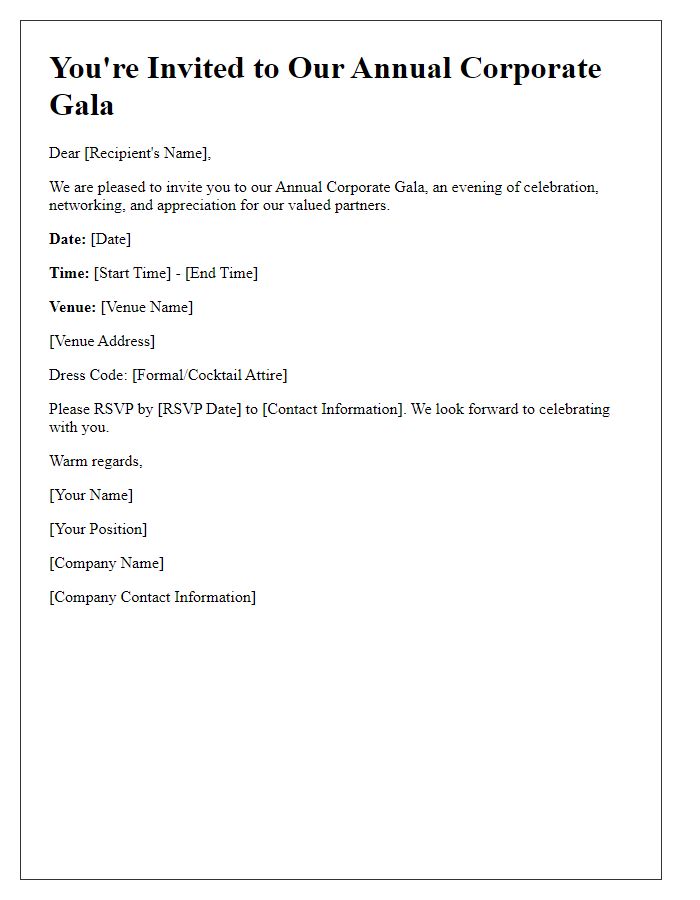 Letter template of formal corporate gala invitation