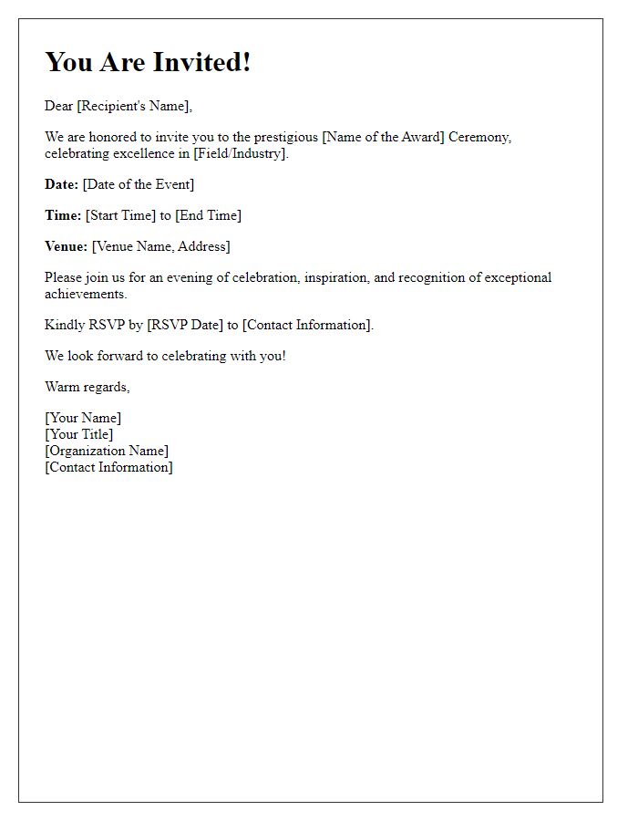 Letter template of prestigious awards ceremony invitation