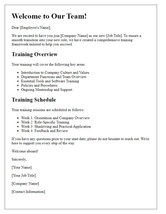 Letter template of welcome training framework for newly hired personnel