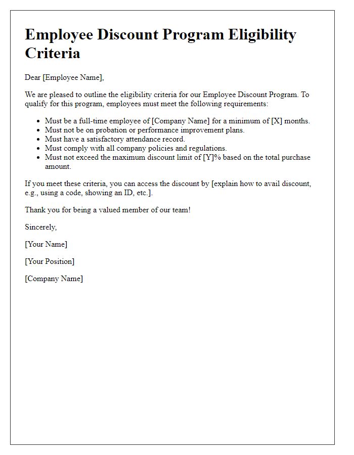 Letter template of employee discount program eligibility criteria