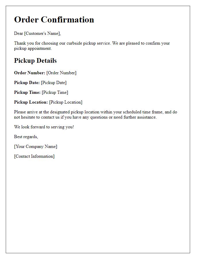 Letter template of curbside pickup scheduling confirmation