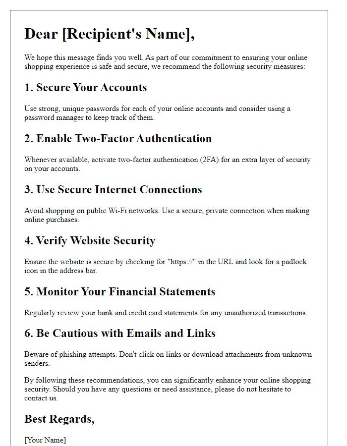 Letter template of recommended security measures for online buyers.