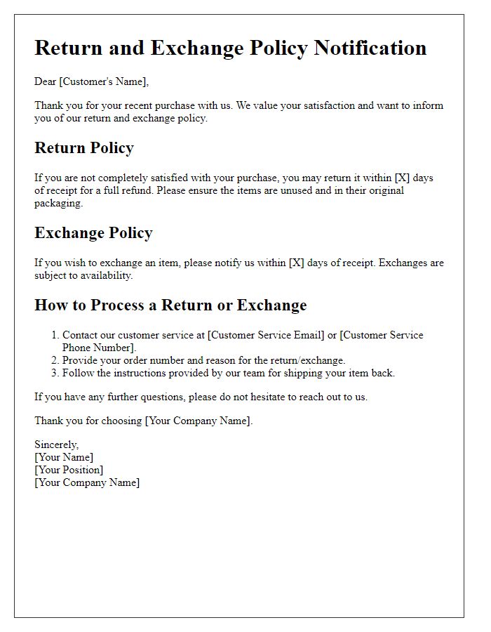 Letter template of return and exchange policy notification