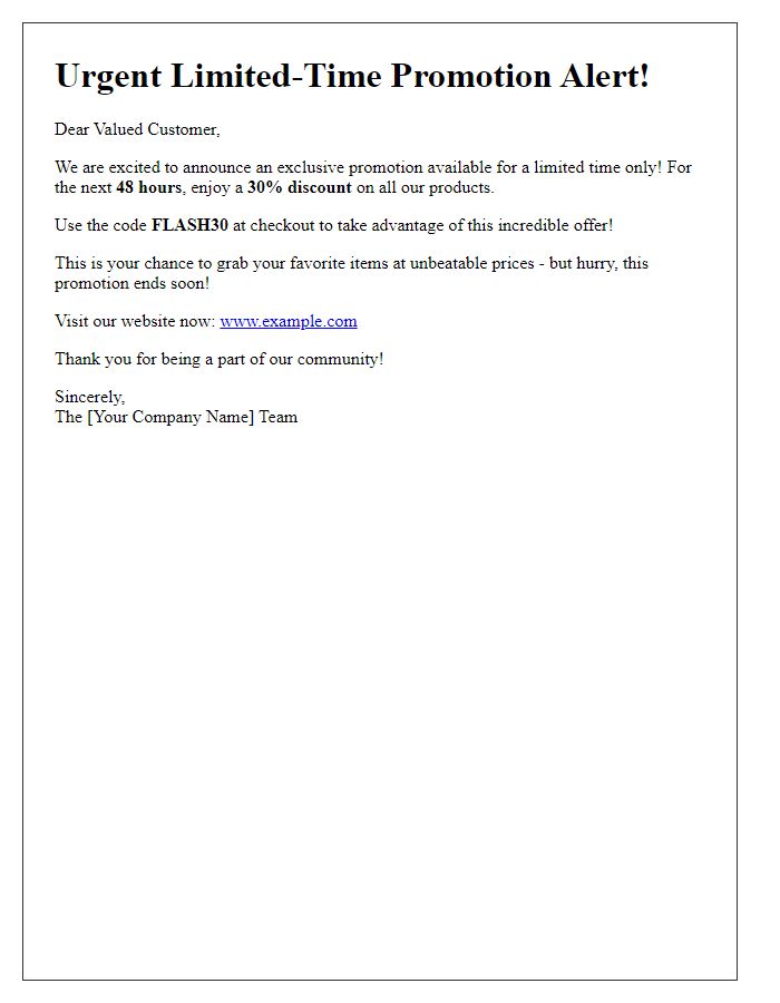 Letter template of urgent limited-time promotion alert