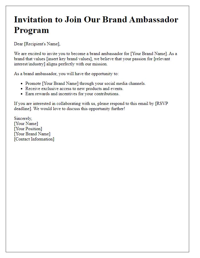 Letter template of brand ambassador program collaboration invitation