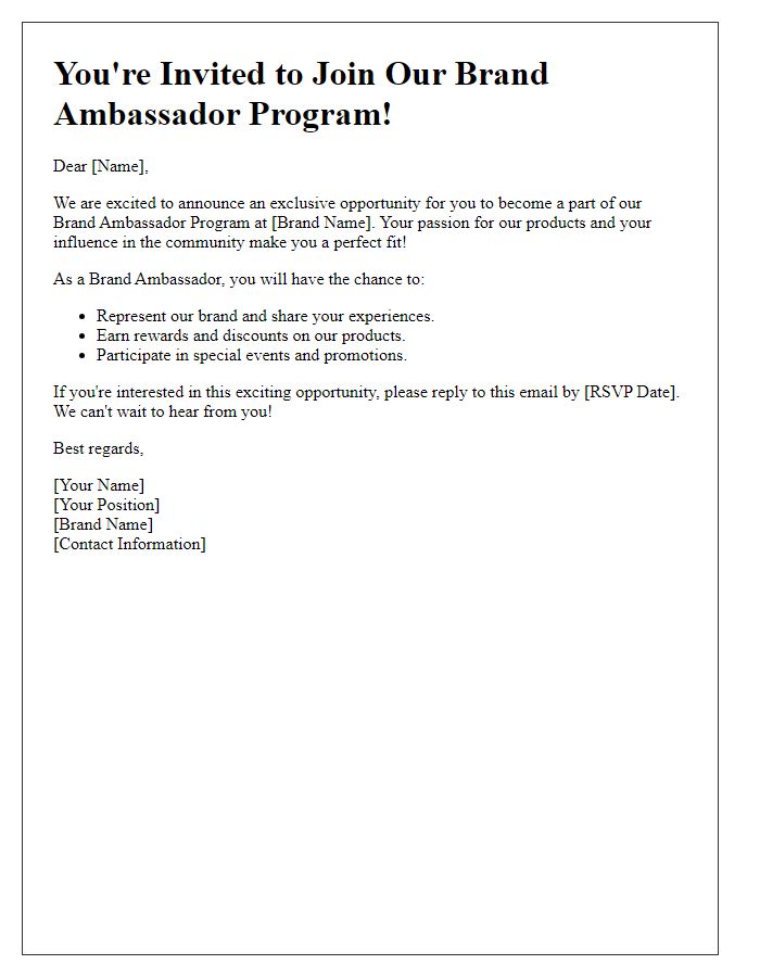 Letter template of brand ambassador program opportunity invitation