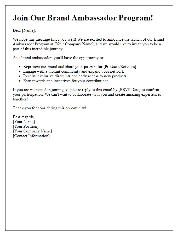 Letter template of engaging brand ambassador program invitation