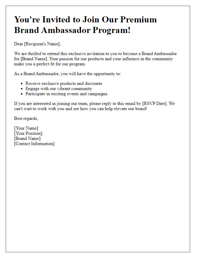 Letter template of premium brand ambassador program invitation