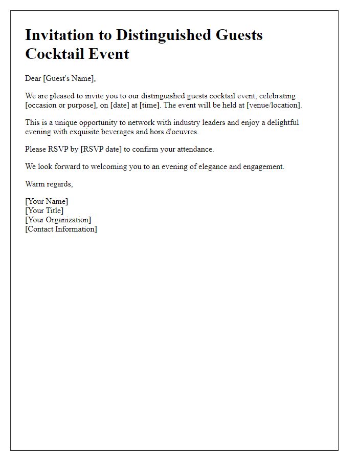 Letter template of Distinguished Guests Cocktail Event