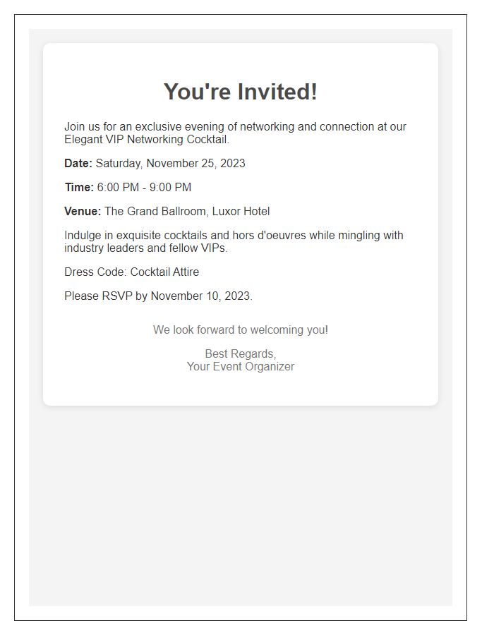 Letter template of Elegant VIP Networking Cocktail Invitation