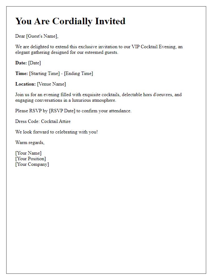 Letter template of Exclusive VIP Cocktail Evening Invitation