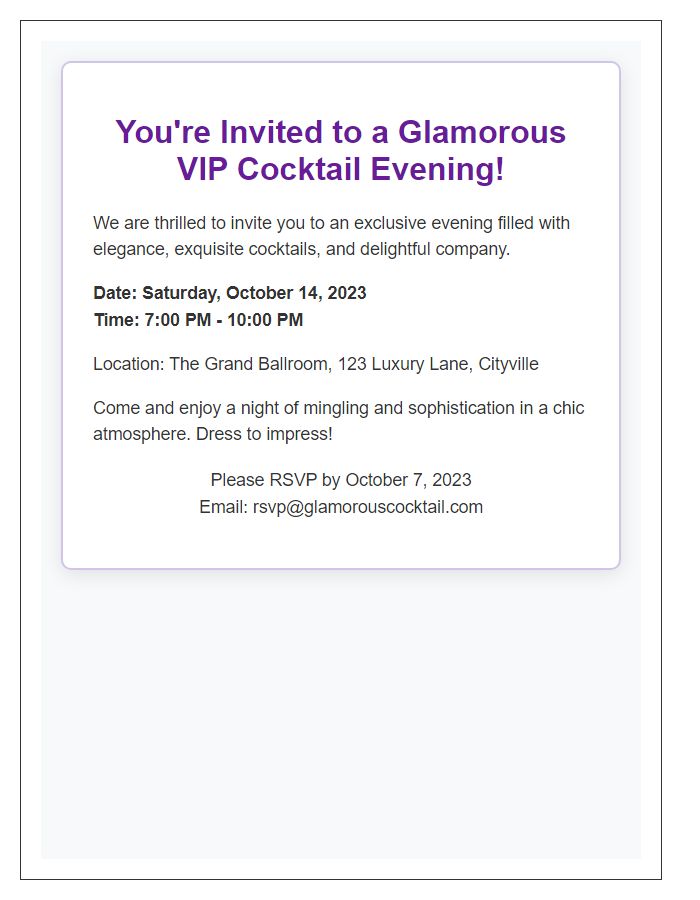 Letter template of Glamorous VIP Cocktail Event Invitation