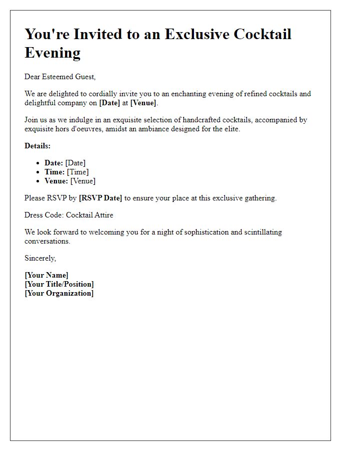 Letter template of Refined Cocktail Evening for Elite Guests