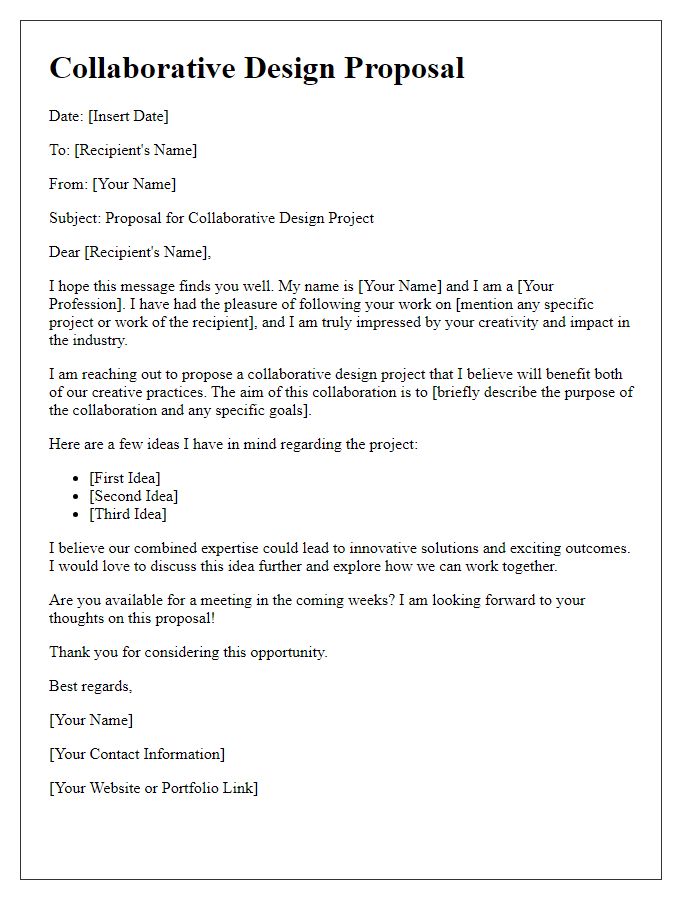 Letter template of collaborative design proposal for creative professionals