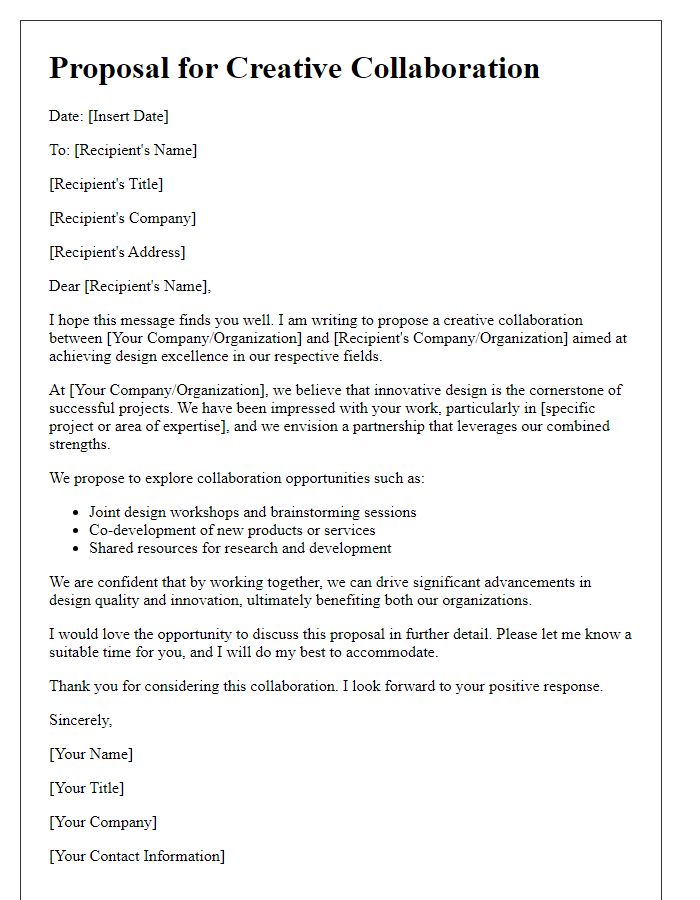 Letter template of creative collaboration proposal for design excellence