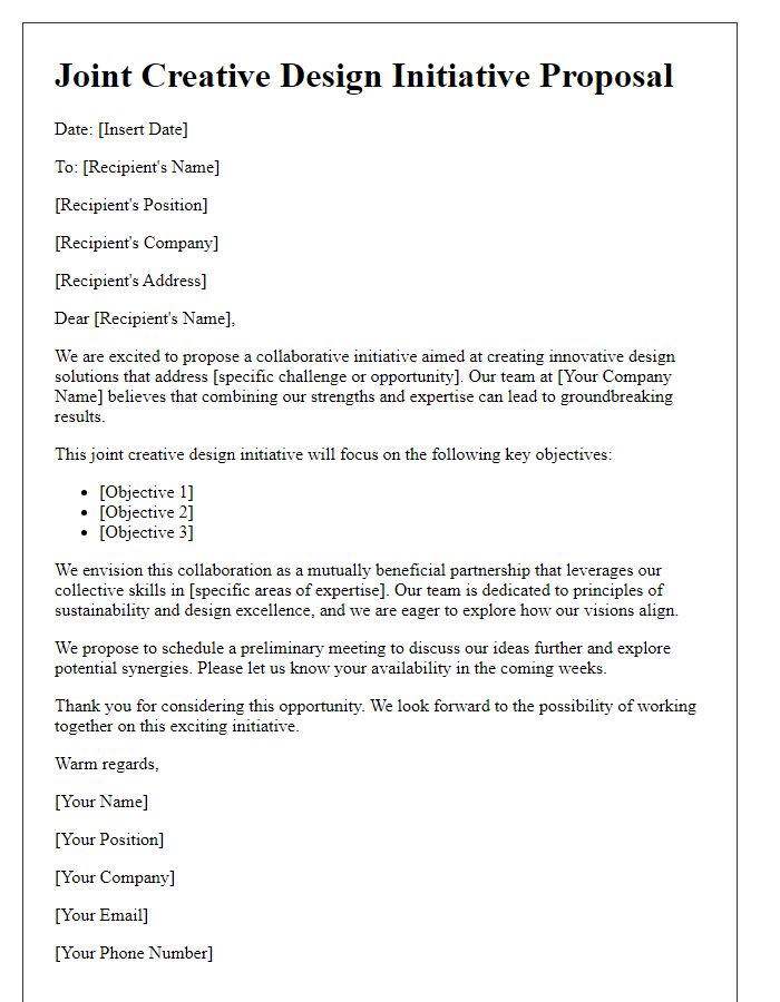 Letter template of joint creative design initiative proposal