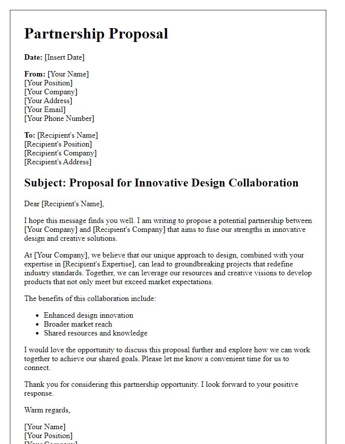 Letter template of partnership proposal for innovative design collaboration