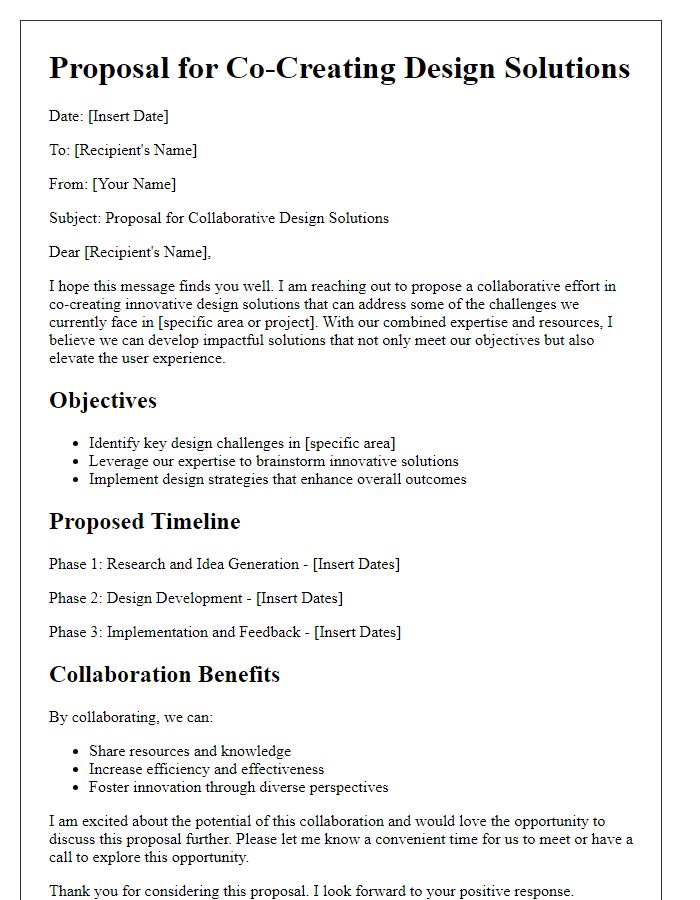 Letter template of proposal for co-creating design solutions