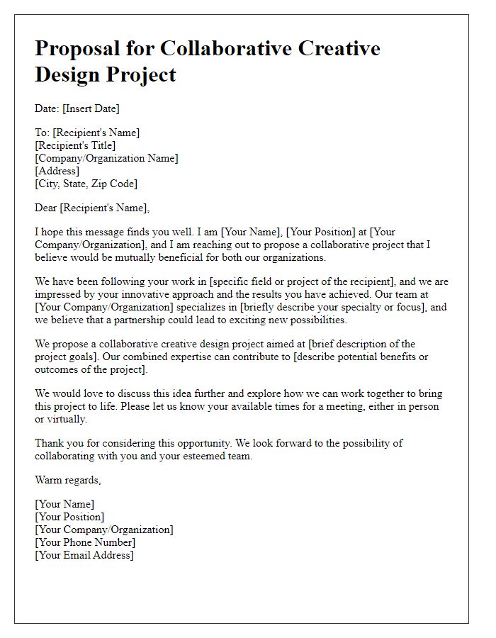 Letter template of proposal for collaborative creative design project