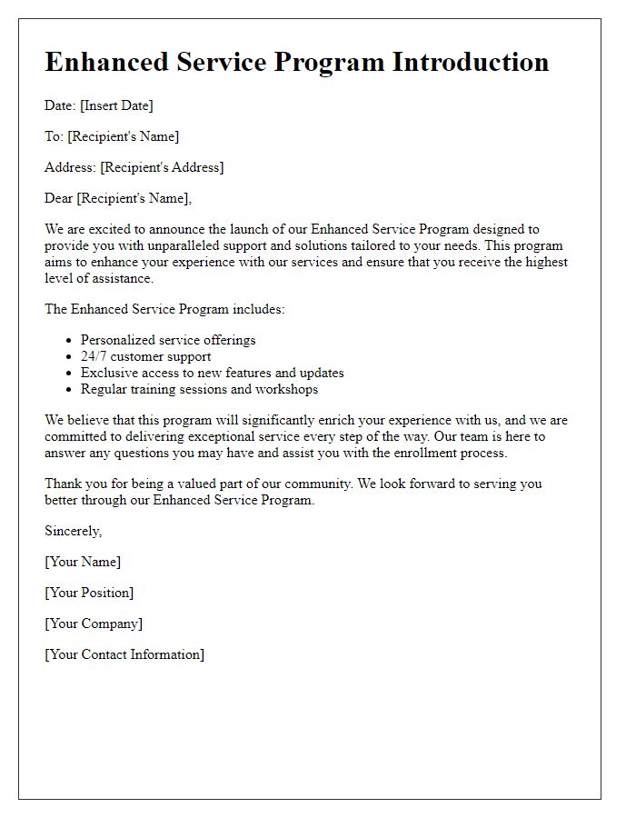 Letter template of Enhanced Service Program Introduction