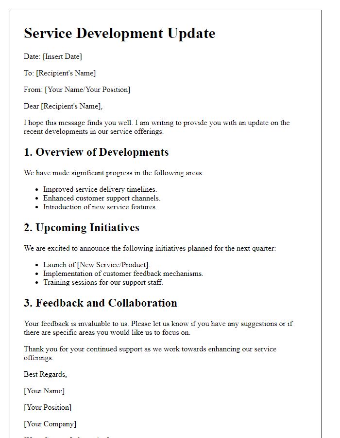 Letter template of Service Development Update