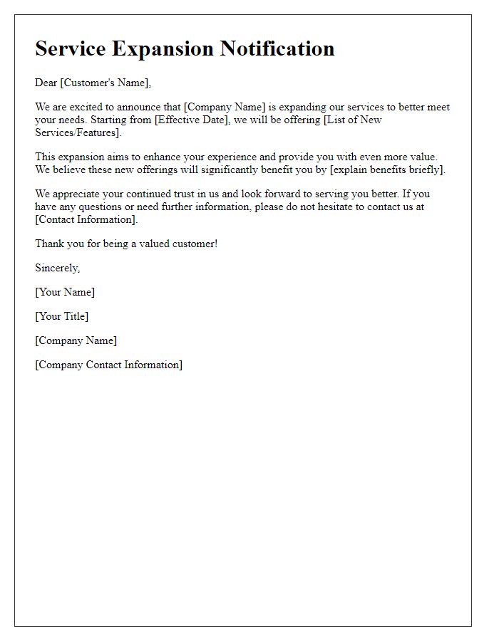 Letter template of Service Expansion Notification