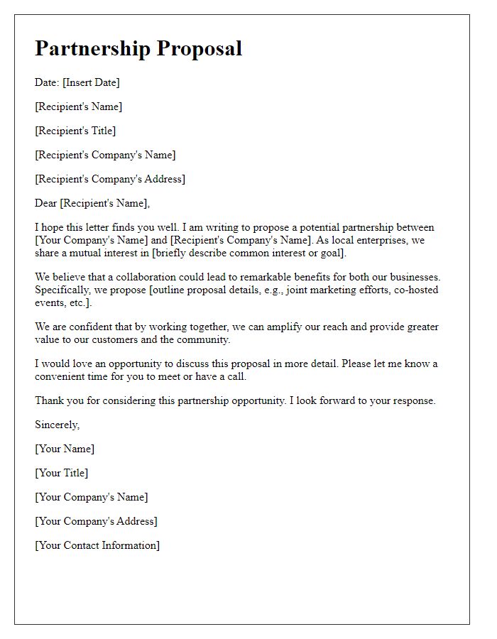 Letter template of business partnership proposal for local enterprises