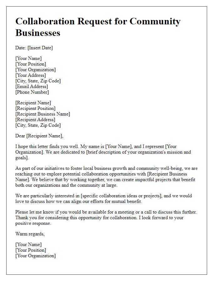 Letter template of collaboration request for community businesses