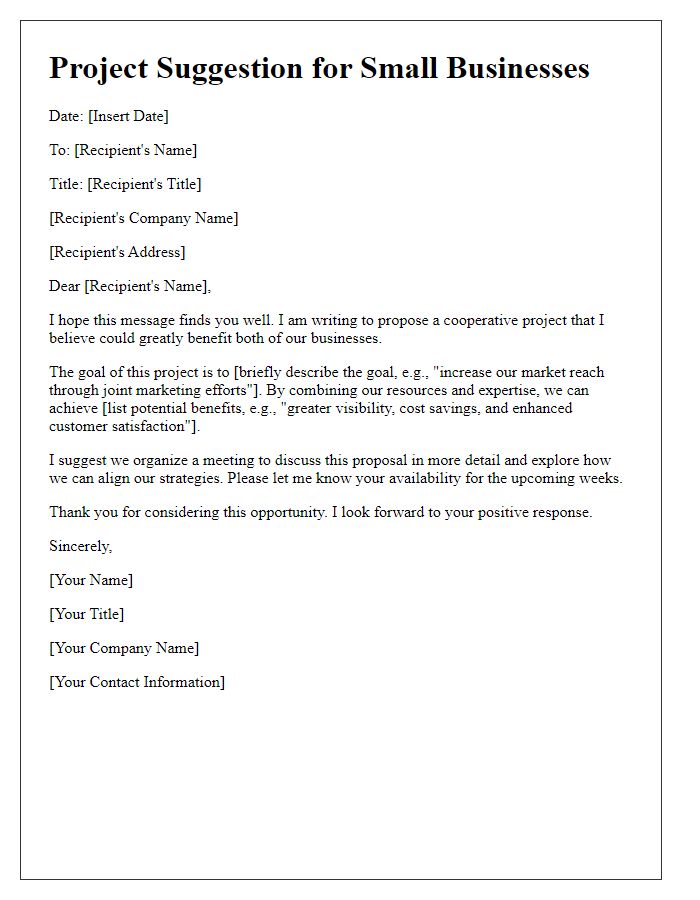 Letter template of cooperative project suggestion for small businesses