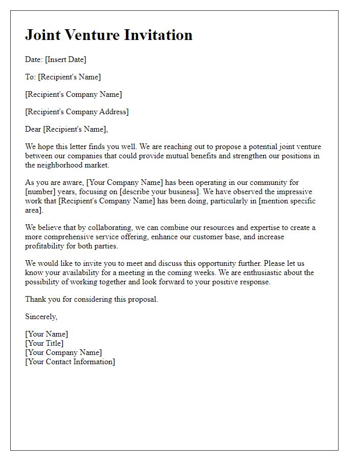 Letter template of joint venture invitation for neighborhood companies