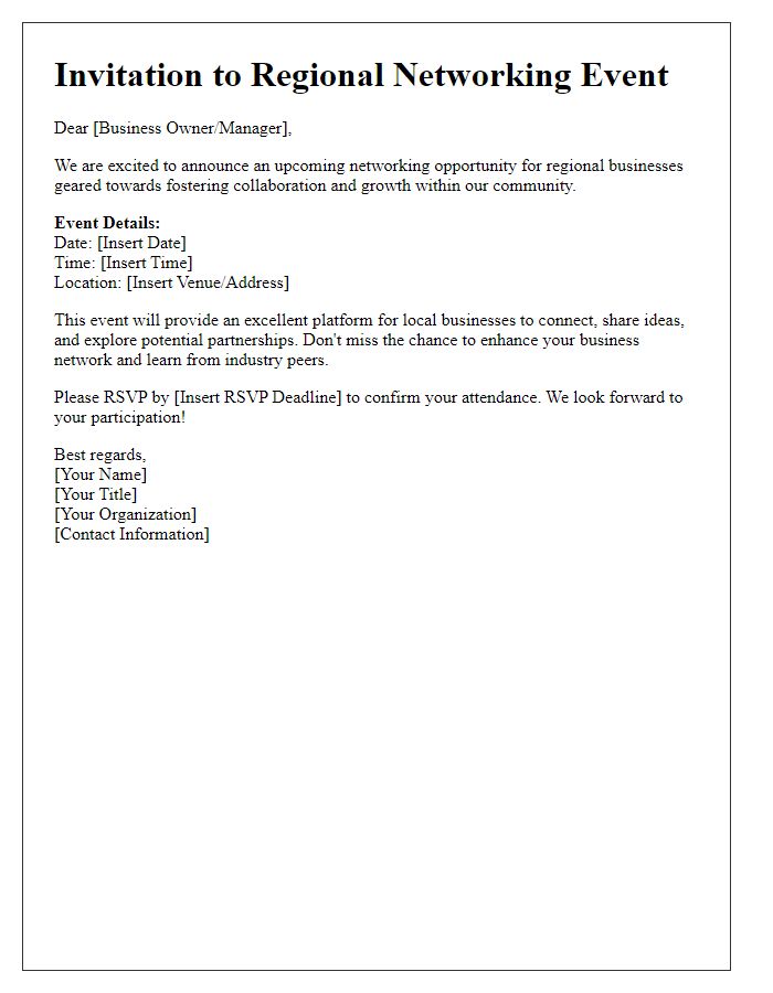 Letter template of networking opportunity announcement for regional businesses