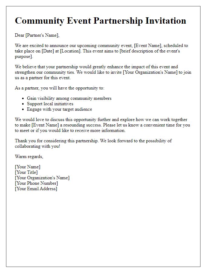 Letter template of community event partnership invitation