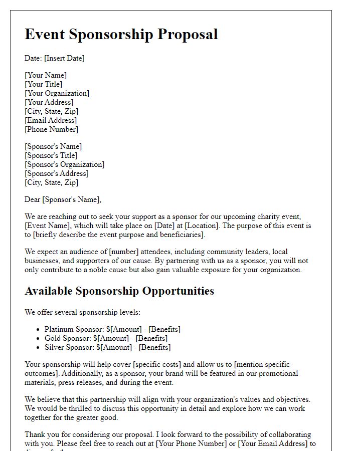 Letter template of event sponsorship proposal for charity