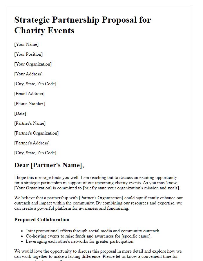 Letter template of strategic partnership for charity events