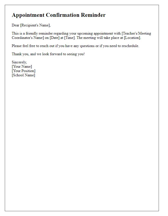 Letter template of appointment confirmation reminder for school meetings