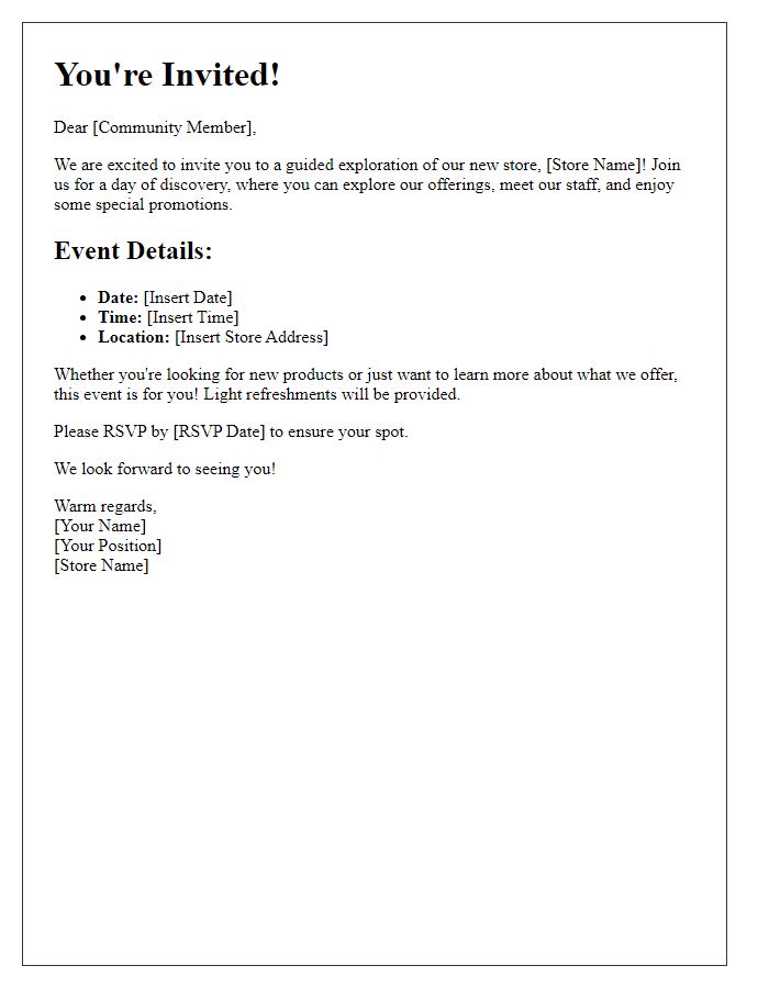 Letter template of community invitation for guided store exploration