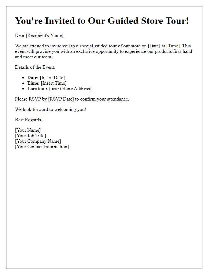 Letter template of corporate invitation for guided store tour event