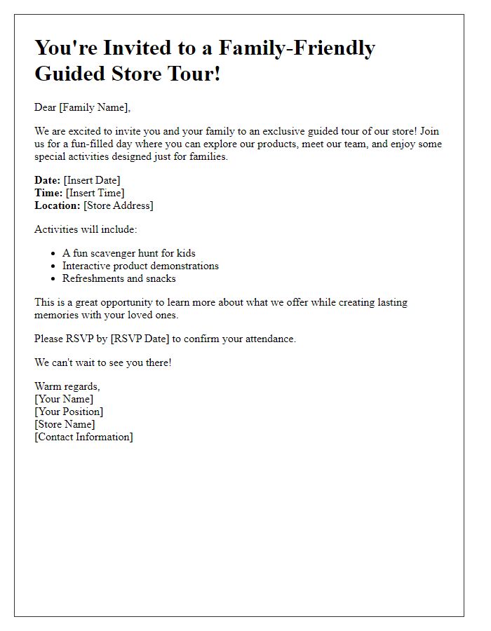 Letter template of family-friendly invitation to guided store tour