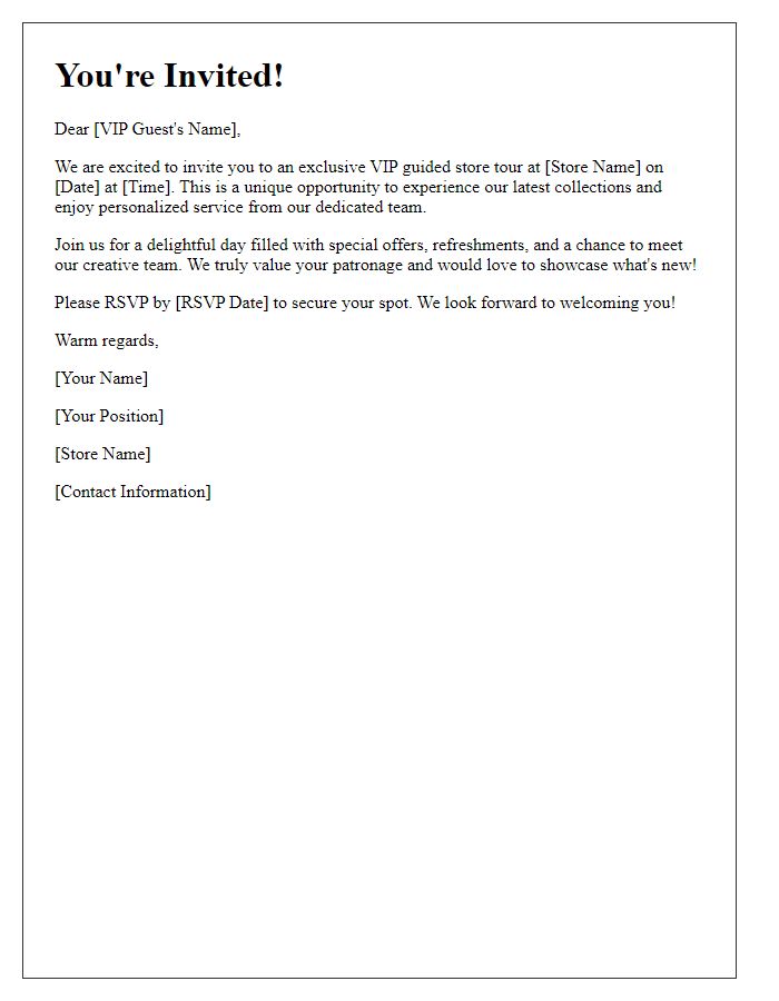 Letter template of VIP guided store tour invitation