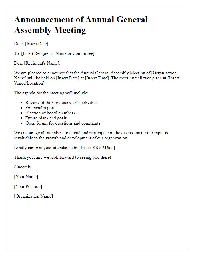 Letter template of announcement for the annual general assembly meeting