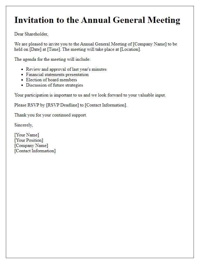 Letter template of invitation to the annual general meeting for shareholders