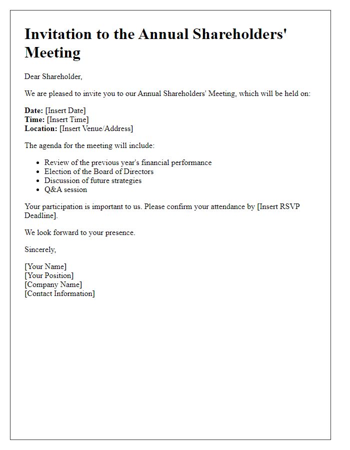 Letter template of invitation to the yearly shareholders meeting