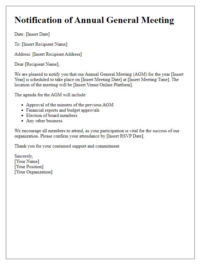 Letter template of notification for the scheduled annual general meeting