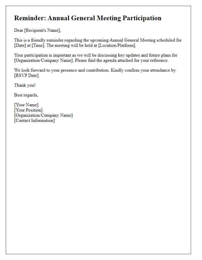 Letter template of reminder for the annual general meeting participation