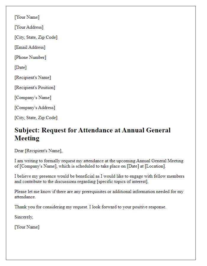 Letter template of request for attendance at the annual general meeting